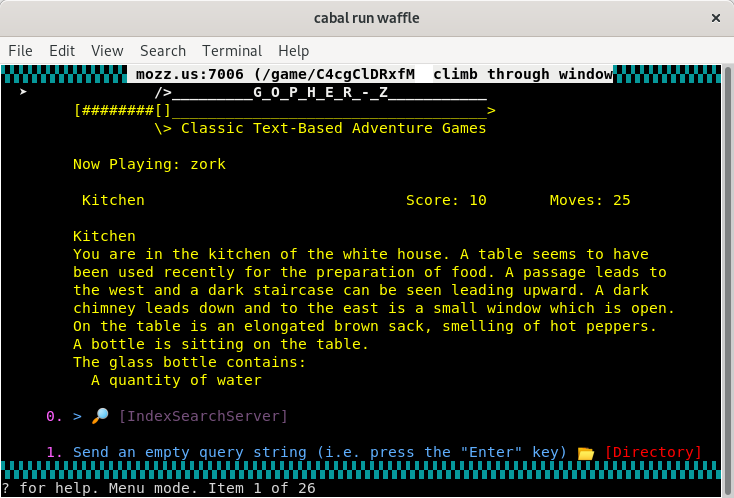 Waffle playing Zork